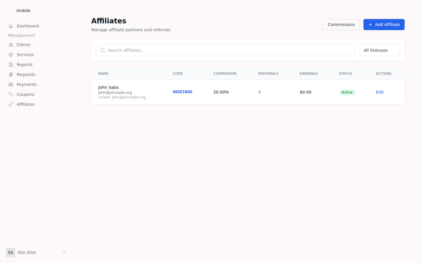 The affiliate program and commission ledger