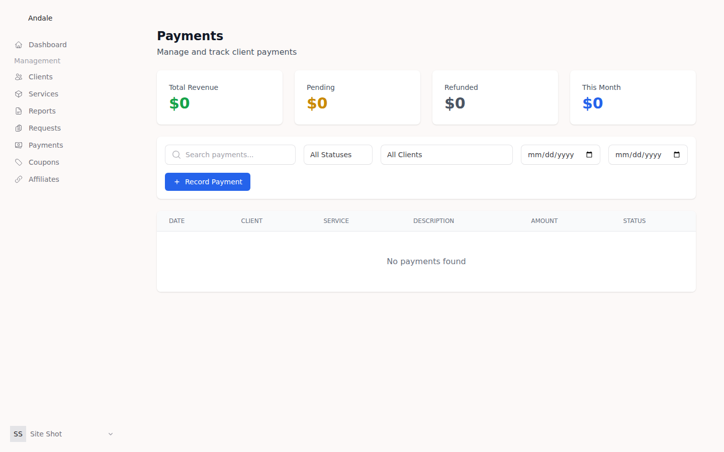 Payments inside the admin