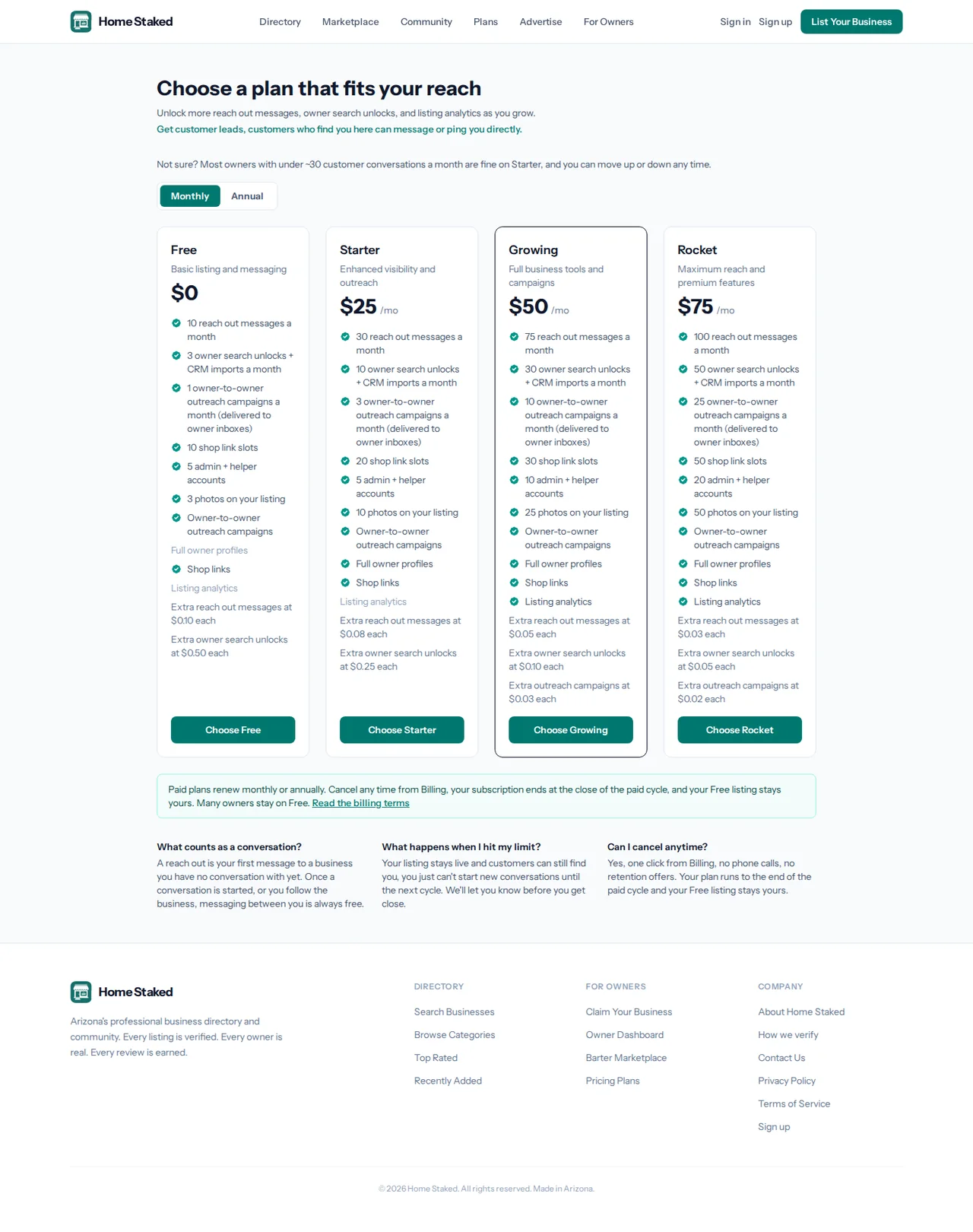 The four consumer plans, free through builder