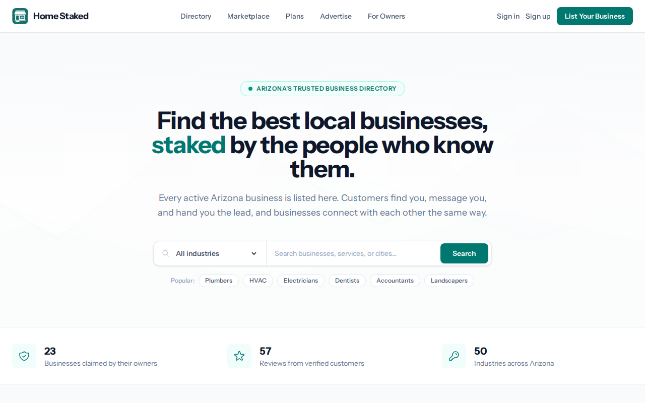 Home Staked — Arizona business directory homepage